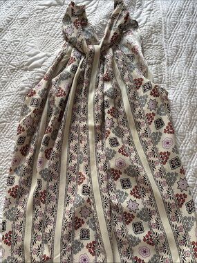 Ann Taylor Cream Floral Halter Neck Top with Pink & Black Accents